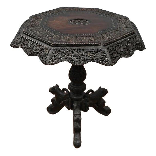 Carved Burmese Side Table Harwood Mayanmar Burma Colonial Furniture For Sale