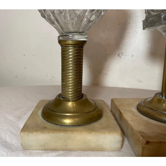 Lot of 3 Rare Antique 19th Century Bullseye Glass Brass Marble Whale Oil Lamp For Sale In New York - Image 6 of 14