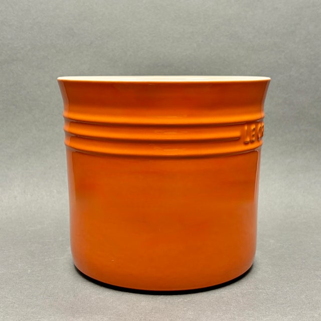 Vintage Le Creuset Orange Stoneware 2.75 Qt Large Utensil Crock For Sale - Image 4 of 7