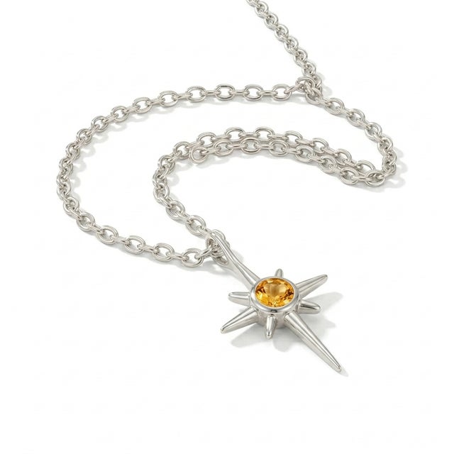 Contemporary Citrine Starburst Pendant, Northern Star Celestial Pendant for Woman For Sale - Image 3 of 4