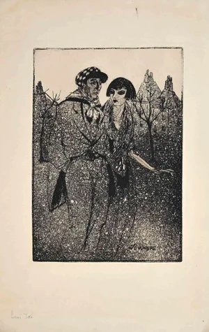 Louis Jou, Couple, Original Etching, Early 20th-Century