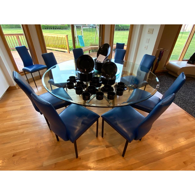 Metal Custom Vibrant Cobalt Blue Marine-Grade Upholstered Modern High-Back Dining Chair For Sale - Image 7 of 10