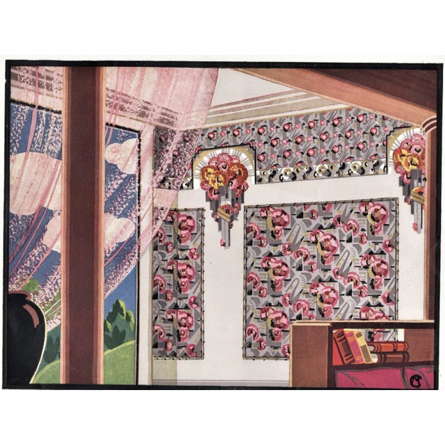 1931 French Art Deco Interior Room Design Print For Sale - Image 4 of 4