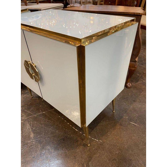 Modern White Murano Glass and Brass Side Cabinets, A Pair For Sale - Image 4 of 4