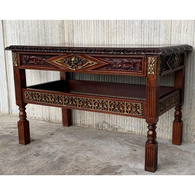 About 19th century Spanish Renaissance walnut writing table is a splendid example of the breed, with classical...