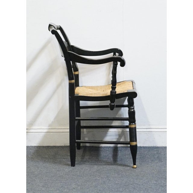 Late 20th Century Ethan Allen Hand Decorated Collection Black & Gold Hitchcock Style Arm Chair W. Rush Seat 14-6110a For Sale - Image 5 of 10