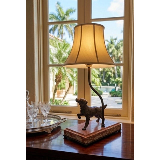 Vintage Patinated Bronze Sporting Dog Accent Lamp on Veined Rouge Marble Base For Sale - Image 10 of 12