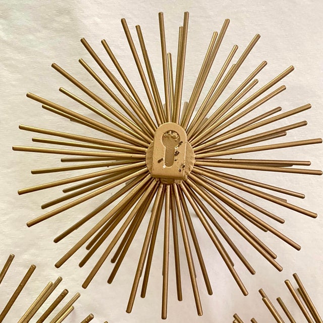 Gold Metal Starburst or "Sea Urchin" Wall Decor - Set of 3 For Sale - Image 4 of 11