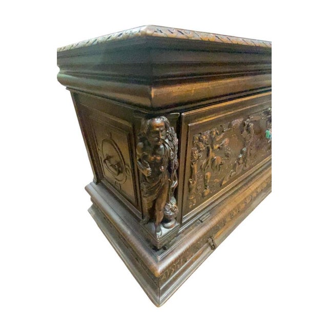 Italian Renaissance Carved Walnut Buffet Trunk, 1830s For Sale - Image 3 of 17