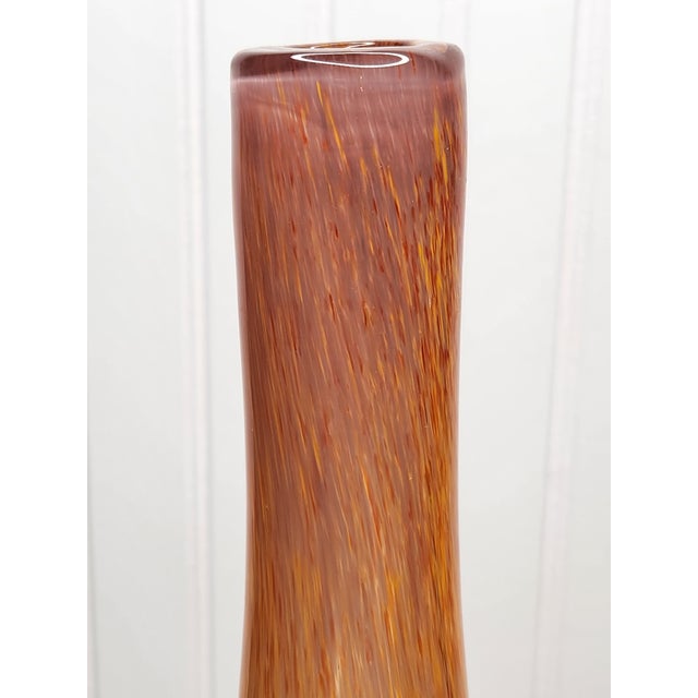 Large Mid-Century Modern Hand-Blown Art Glass Vase Amber, Cream & Aubergine Rim 16” For Sale - Image 9 of 12