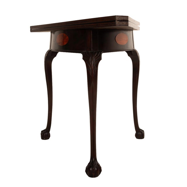 Wood Antique 19th Century Georgian Flip Top Rotating Card Game Table W/ Ball & Claw Feet For Sale - Image 7 of 18