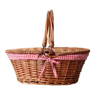 Vintage Wicker Picnic Basket For Sale