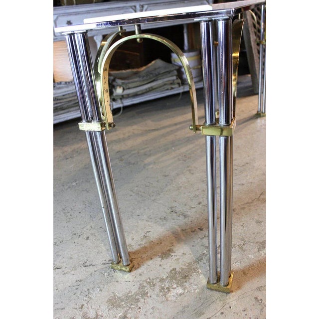 Hollywood Regency 1970s Hollywood Regency Chrome, Brass and Marble Console Table For Sale - Image 3 of 6