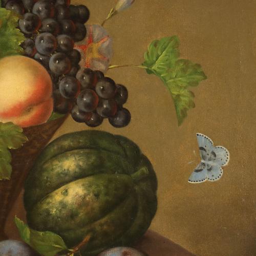 Still Life with Fruit, Knife and Butterfly, 1800s, Oil on Canvas, Framed For Sale - Image 4 of 12