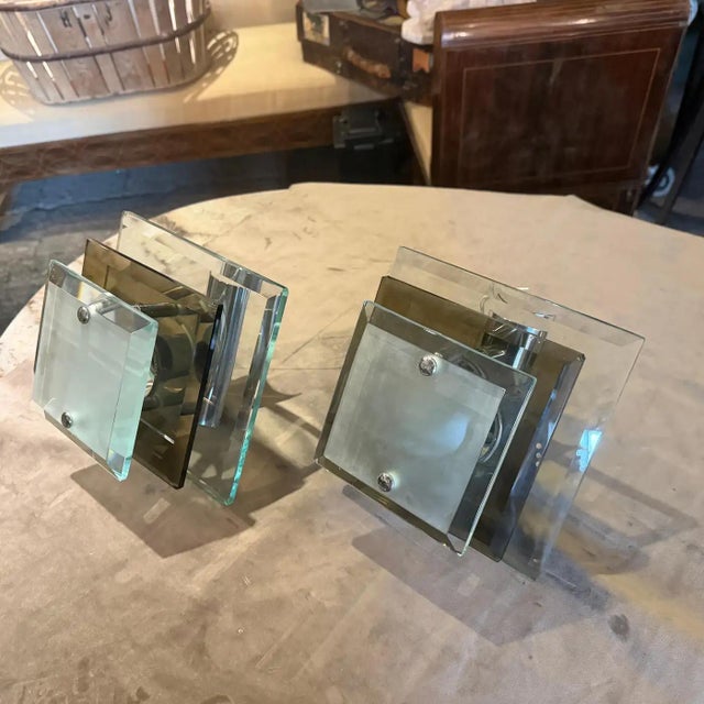 Two 1960s Space Age Steel and Heavy Glass Wall Sconces by Veca For Sale - Image 9 of 10