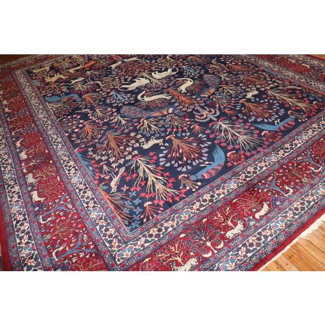 Early 20th Century Early 20th Century Zabihi Collection Jewel Toned Botanical Persian Meshed Animal Pictorial Rug - 11'7" x 13'10" For Sale - Image 5 of 12