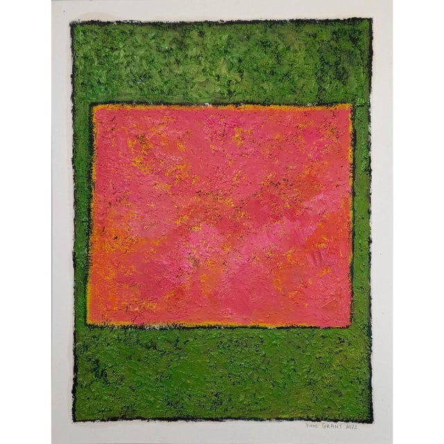 Mark Rothko Inspired 'Green and Pink' Highly Textured Abstract Oil Painting For Sale - Image 4 of 8