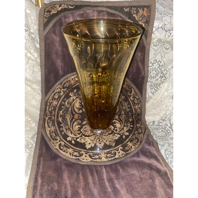 English Amber Glass Vase. Vintage 1950s Pedestal Amber Glass Vase, Made in England For Sale - Image 3 of 12