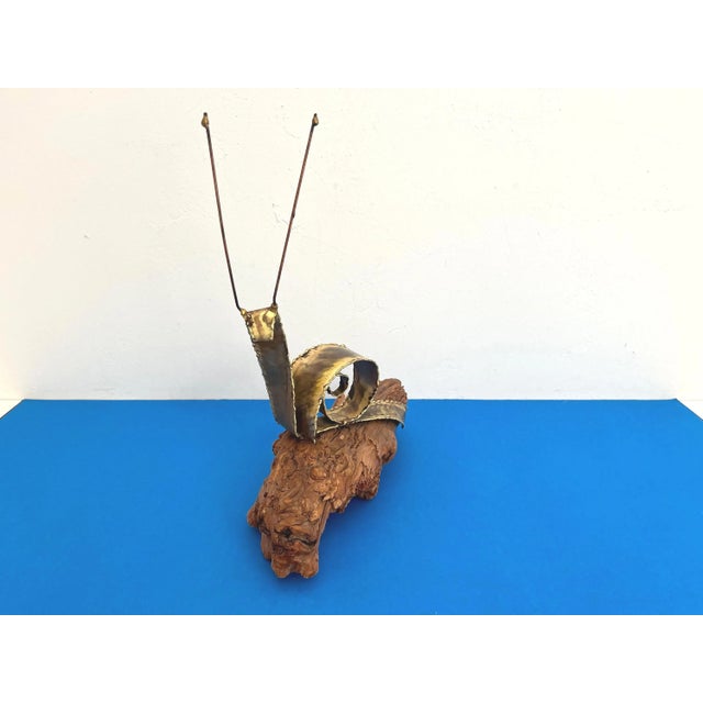 Wood Signed Torch Cut Snail Sculpture, 1974 For Sale - Image 7 of 18