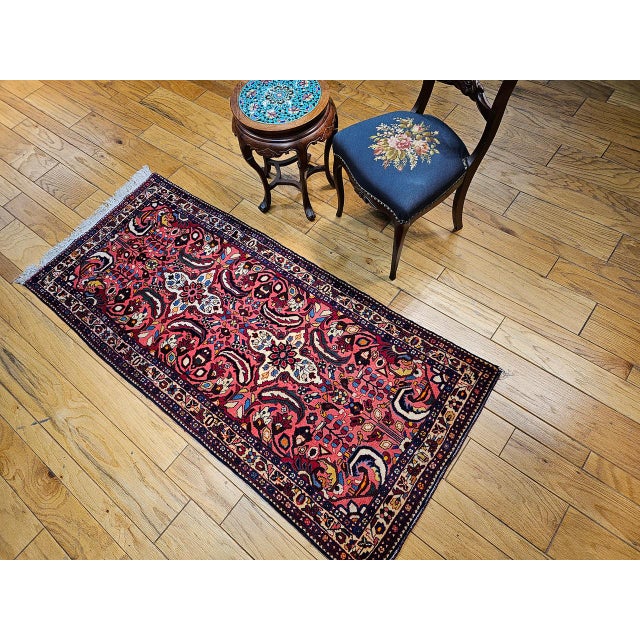 Vintage Persian Lilian Rug, Handknotted Wool, Geometric Pattern, Red & Ivory, 3x7 For Sale - Image 9 of 18