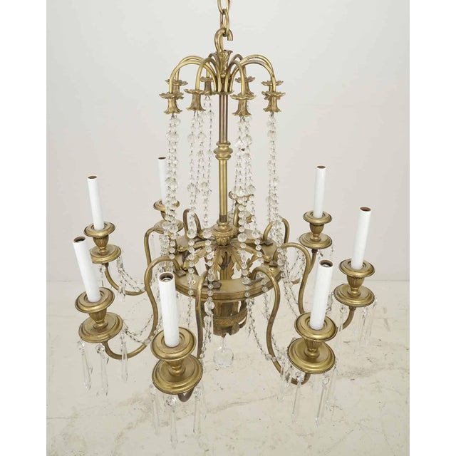 Metal Restored French Eight Arm Brass Crystal Chandelier For Sale - Image 7 of 10