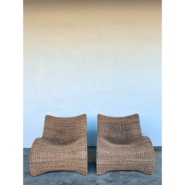 Vintage Biomorphic Seagrass Lounge Chairs - Set of 2 For Sale - Image 4 of 12