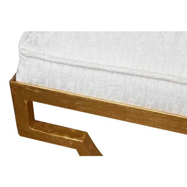 1950s Vintage RareTommi Parzinger Gold Leaf Over Iron and White Velvet Upholstered Bench Restored For Sale - Image 5 of 7