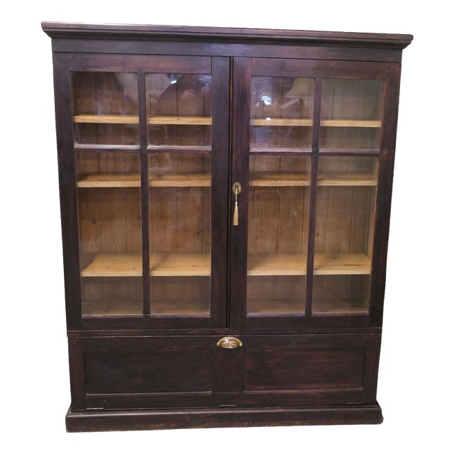 Glazed Bookcase in Oak For Sale