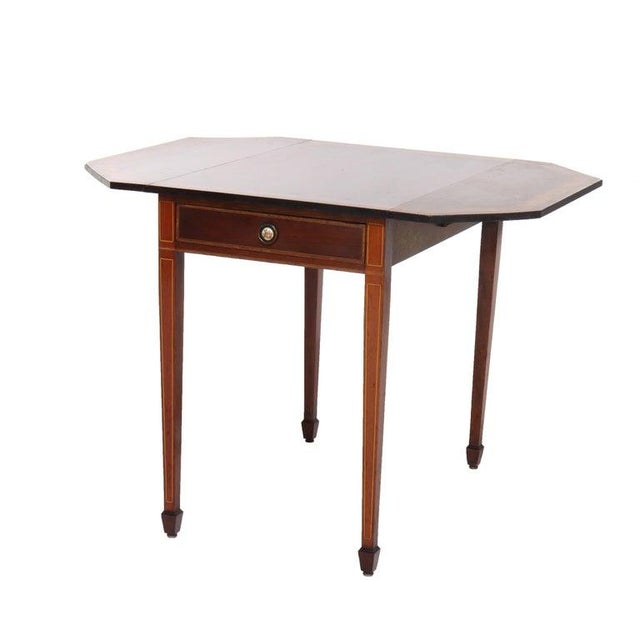 Antique Pembroke Style Banded & Inlaid Mahogany Drop Leaf Table C1920 For Sale - Image 6 of 12