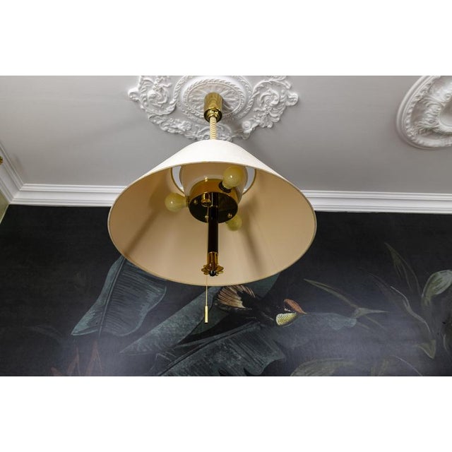 Metal Large Adjustable Brass and Light Beige 5-Light Pendant Lamp, 1980s For Sale - Image 7 of 18