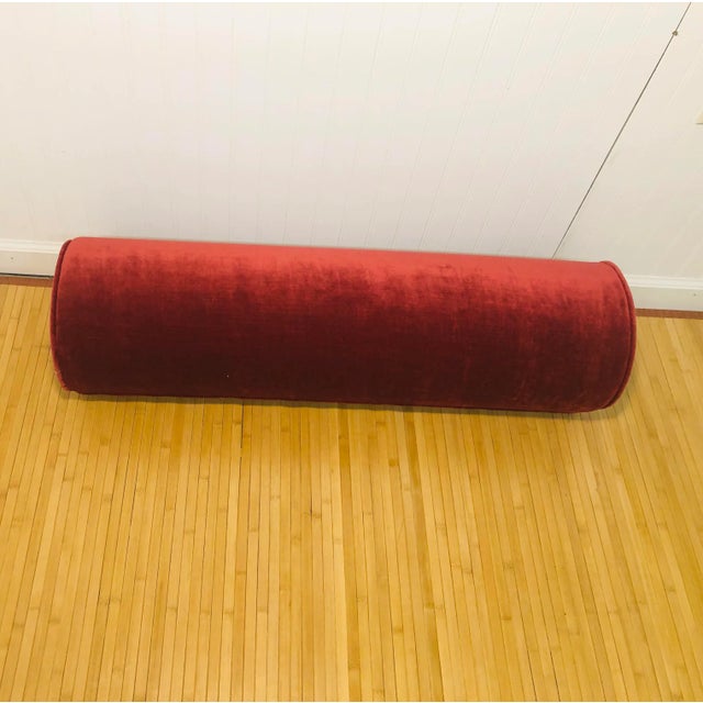 1970s 1970s Red Cranberry Velvet Bolster For Sale - Image 5 of 5