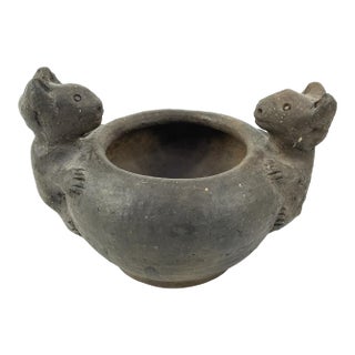 Early 20th Century Zoomorphic Pottery Vessel with Dual Cat Figures Africa For Sale