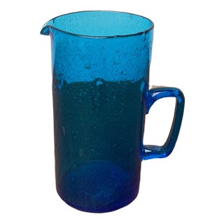 Mid-Century Handmade Blue Glass Jug, 1960s For Sale