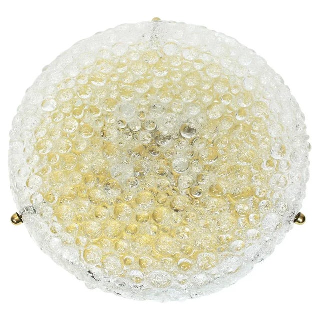 Large German Round Ice Glass Flushmount by Hillebrand, 1970s For Sale - Image 6 of 6