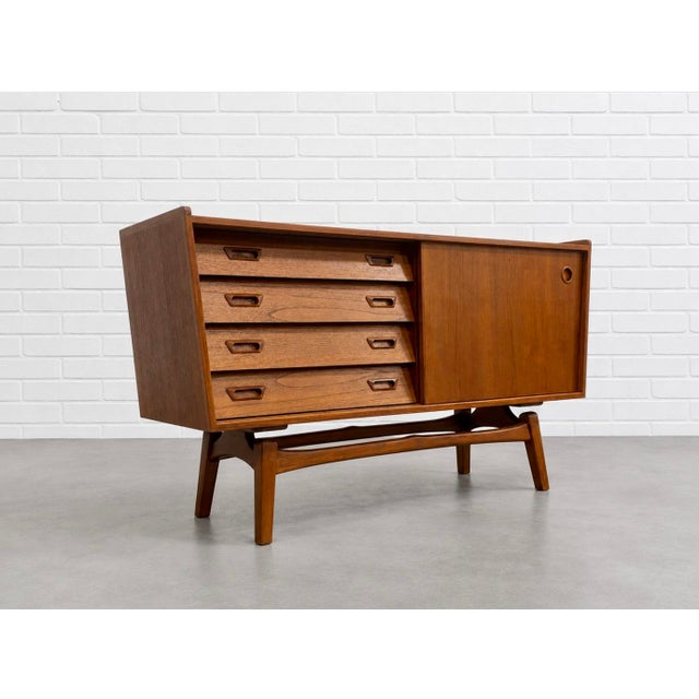 Brown Mid Century Modern Styled Apartment Sized Asymmetrical Credenza / Media Stand / Sideboard For Sale - Image 8 of 12