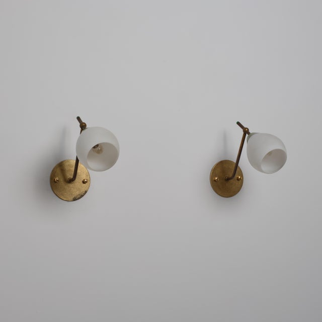 Mid-Century Modern Vintage Italian Green Lacquered Metal and Opaline Glass Sconces, 1950s, Set of 2 For Sale - Image 3 of 9