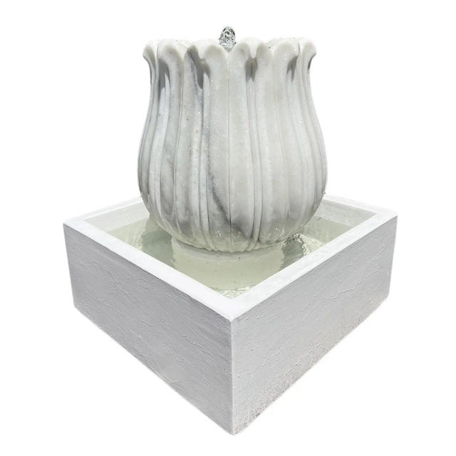 White Marble Tulip Fountain For Sale - Image 4 of 6