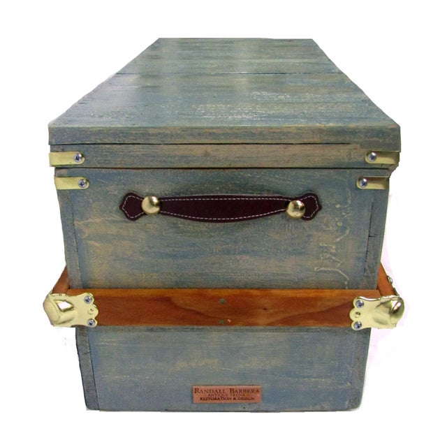Shabby Chic Steamer Trunk in Blue Green Finish For Sale - Image 3 of 6