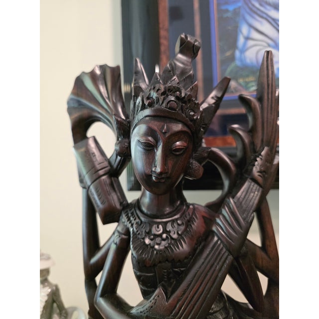 Wood Mid 20th Century Art Deco Balinese Modernist Macassar Ebony Sarasvati Swan Rider Sculpture For Sale - Image 7 of 18