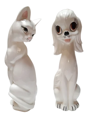 1970s Vintage Ceramic Dog and Cat Figures - a Pair
