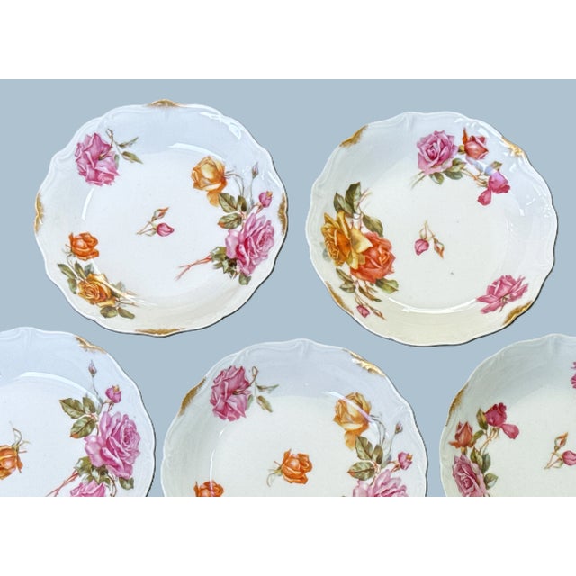 Antique French Limoges Floral & Gold Porcelain Bowls - Set of 8 For Sale - Image 12 of 14