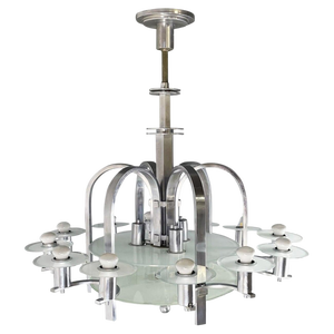 Austrian Art Deco Chandelier with Twelve Lights in Metal and Glass, 1920s