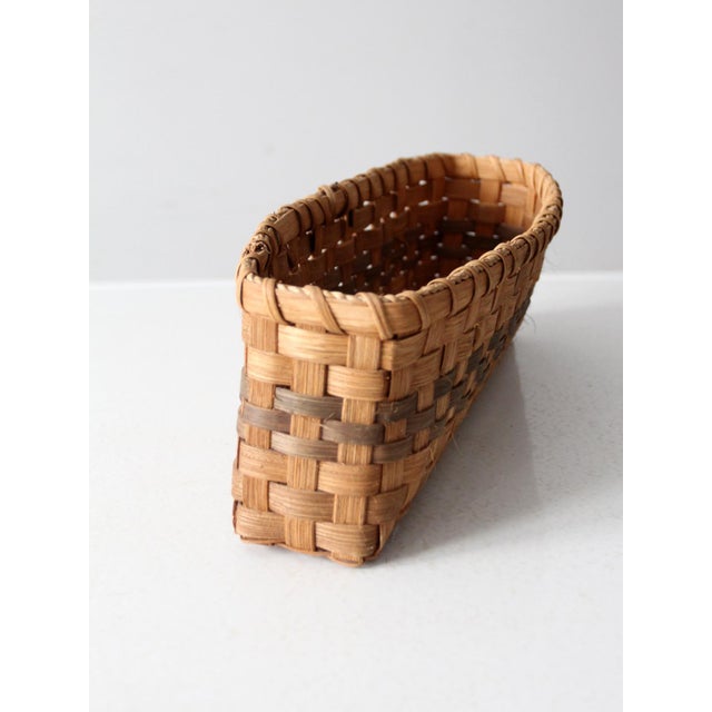Farmhouse Vintage Splint Weave Rectangular Basket For Sale - Image 3 of 10