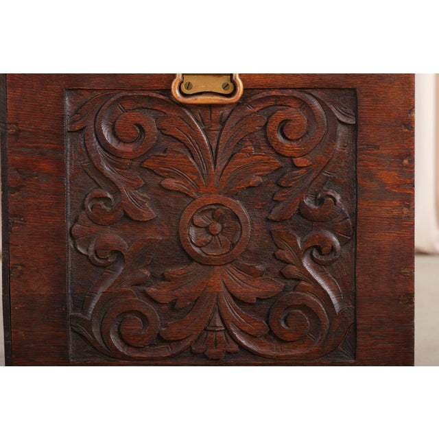 Vintage Jacobean Style Carved Oak Chest For Sale In Chicago - Image 6 of 16