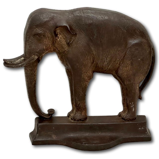 American Hard to Find Large Antique American Cast Iron Standing Elephant Doorstop by Bradley & Hubbard - Circa 1920s For Sale - Image 3 of 12