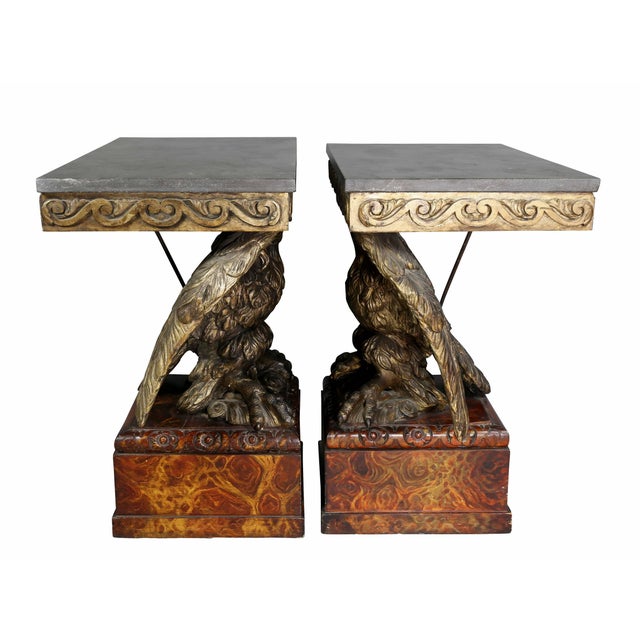 Wood George II Style Giltwood and Grey Marble Eagle Console Tables - a Pair For Sale - Image 7 of 10