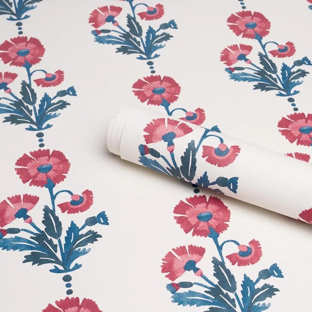 Schumacher Schumacher x Molly Mahon Dianthus Print Wallpaper In Indigo & Iron For Sale - Image 4 of 4