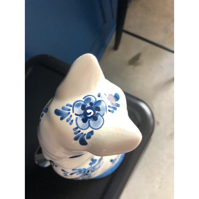 Ceramic Vintage Hand-Painted Delft Ceramic Cat Figurine For Sale - Image 7 of 9