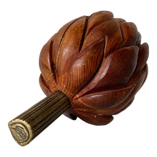 80's Vintage Carved Wood and Brass Artichoke Sculpture For Sale