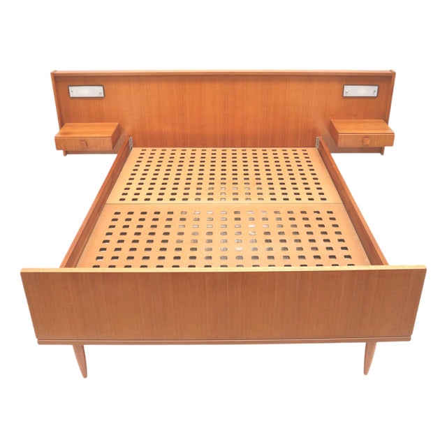 Vintage Double Bed with Floating Nightstands, 1960s For Sale